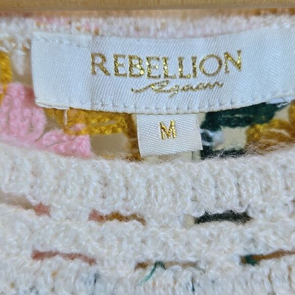 Rebellion Again Granny Square Crochet Crew Neck Sweater Coachella Stagecoach - Picture 6 of 14